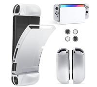 JINGDU Protective Case Compatible with Nintendo Switch, Ergonomic Comfort Grip TPU Frosted Soft Case with 4 Thumb Grip Caps,Clear