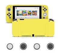 JINGDU Protective Case Compatible with Switch OLED, Slim Cover Case Dockable TPU Cover Accessories for Switch OLED Console and Grip Joy-Con, The Switch Protector with 4 Thumb Grip Caps (Yellow)