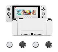JINGDUProtective Case Compatible with Switch OLED, Slim Cover Case Dockable TPU Cover Accessories for Switch OLED Console and Grip Joy-Con, The Switch Protector with 4 Thumb Grip Caps (White)
