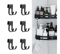 JINGEGECOME 6Pcs Shower Caddy Hooks, Razor Holder for Shower, Black Hooks for Bathroom Storage Basket,Metal Shelf Basket Rack Hooks, Hanger Bathroom Hangers Organizers
