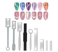 JINGEGECOME 9PCS Cat Eye Magnetic Nail Polish Kit, Cat Eye Gel Nail Polish Magnet Tools Set Strong Suction Nail Magnet Nails Square Round Magnet Stick or Diverse Cat Eye Effects at Nail Salons.