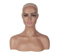 JINGFA Realistic Female Mannequin Head With Shoulder Wig Head Display Manikin Bust Head for Wigs,Makeup,Beauty Accessories Displaying
