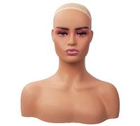 JINGFA Realistic Female Mannequin Head With Shoulders for Wigs,Makeup,Beauty Accessories Displaying