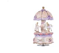 JINGFENG Luxury Dream 3-Horse Rotating Carousel Merry-go-round Windup Music Carousel with Colorful Color Change LED Luminous Light Melody of Castle in the Sky Artware Birthday Valentine Gift