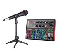 JINGFENG SK300 Live Sound Card External Voice Changer Audio Mixer Kit Built-in Rechargeable Battery Multiple Sound Effects with Microphone Mic Stand Earphone for Live Streaming Music Recording Phone