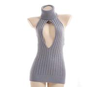 JINGGEGE Sexy Women Backless Sweater Turtleneck Open Chest Hollow Knitted Pullovers Fall Sweaters (Color : Gray, Size : One Size)