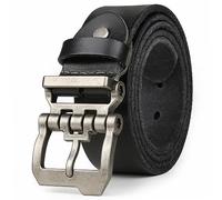 JingHao Belts for Men,Casual Mens Belt Leather for Jeans,Cowboy,Black Genuine Leather Belt,Plus Size 28"-64" Width 1.45" Brown (L 34"-36" Length 115cm, Black 4)