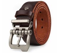 JingHao Belts for Men,Casual Mens Belt Leather for Jeans,Cowboy,Black Genuine Leather Belt,Plus Size 28"-64" Width 1.45" Brown (L 34"-36" Length 115cm, Coffee 4)