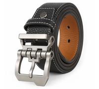 JingHao Belts for Men,Casual Mens Belt Leather for Jeans,Cowboy,Black Genuine Leather Belt,Plus Size 28"-64" Width 1.45" Brown (4XL 46"-48" Length 135cm, Black 2)