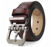 JingHao Belts for Men,Casual Mens Belt Leather for Jeans,Cowboy,Black Genuine Leather Belt,Plus Size 28"-64" Width 1.45" Brown(4XL 46"-48" Length 135cm, Coffee)
