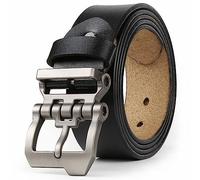 JingHao Belts for Men,Casual Mens Belt Leather for Jeans,Cowboy,Black Genuine Leather Belt,Plus Size 28"-64" Width 1.45" Brown(XL 37"-39" Length 120cm, Black)