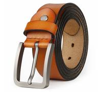JingHao Mens Leather Belt,Plus Size Belts for Men,Pin Buckle Belt Great for Jeans, Casual,Formal,Work Wear 28-64" Black Brown (L 34"-36" Length 115cm, Brown)