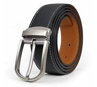 JingHao Reversible Belt for Mens Pin Buckle Genuine Leather for Jeans Casual Dress Formal Adjustable 28"-48" 1.3" Wide Black Brown(L 34"-36" Length 115cm)