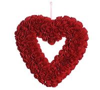JINGHONG Valentine’s Day Wreath,13 Inch Artificial Heart-Shaped Wreath Romantic Rose Wreaths for Front Door for Valentine’s Day Gifts Anniversary Wedding Candlelight Dinner Decor (Red)