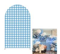 JINGHONGFANG Blue Plaids Arch Backdrop Covers for Boys Bow Boss Birthday Party Decorations 3.3X6.5ft Arched Background Stand Fabric Cover Baby Shower Festa Parties