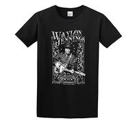Jinghui Waylon Jennings Portrait T-Shirt Graphic Tee Funny Shirt for Mens Size L Black