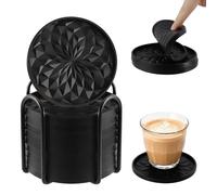 JINGIHE 10 Pcs Silicone Coasters with Holder, Round Drink Coasters, Non Slip, Heat Resistant, Thickened, Deep Tray, Tabletop Protection for Home Bar Office, Hot Cold Drinks, Black