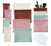 JINGIHE 12Pcs Self-Closing Magnetic Mini Portable Pouch, Leather Waterproof Cosmetic Bag, No Zipper Organizer Pouch, 3 Sizes with Label Paper, for Cosmetics, Jewelry, Headphones