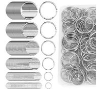 JINGIHE 180Pcs Key Rings, Split Key Rings, Key Ring Hoops, Metal Key Rings, with Storage Box, Stainless Steel, for Keychain, DIY Crafting, Home Keys, Durable Rustproof, 6 Sizes (12-35mm), Silver