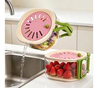 JINGIHE 2-Pack Fruit Washing Bowl, Fridge Colander Storage Container | 3-in-1 Plastic Portable Strainers with Lid, Clear Container Perfect for Berries, Lettuce, Fridge, Kitchen & Picnic(Pink)