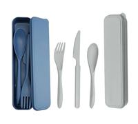JINGIHE 2pc Travel Cutlery Set, with Case, Reusable Portable Plastic Cutlery, Camping Cutlery, Fork Knife Spoon Set, Lightweight Utensils for Picnic School Office Daily Outdoor Use, (Dark Blue & Gray)
