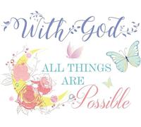 JINGIHE 2PCS Bible Verse Wall Decals Set Mit with God, All Things are Possible, Christian Stickers, Quotes Christian Religious Family Art Vinyl Decor for Living Room Kitchen, 53 X 40 cm