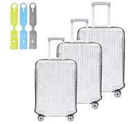 JINGIHE 3 Piece Luggage Cover Protectors with 3Pcs Luggage Tags, Clear PVC Suitcase Cover Protectors, Waterproof Transparent Wheeled Suitcase for Travel Airplane car(20, 24, 28Inch)