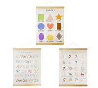 JINGIHE 3pcs Alphabet Numbers Geometry Wall Hanging Poster Decor, ABC 123 Educational Poster Hanger Frame Set, Learning Wall Art for Kids Room Nursery Classroom Home School Playroom(17×12in/44×31cm)