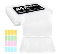 JINGIHE 4 Pcs Clear A4 File Storage Box, Plastic A4 Storage Boxes With Lids, Stackable Document Organiser, Portable Project Case With Buckle, Includes 16 Colorful Label Stickers For Office School Home