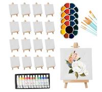 JINGIHE 42Pcs Mini Canvas and Wooden Easel Set, Paint Kit, Small Canvas Painting Set Includes 4x4 Inches Canvases, with 12 Colors of Paints, 10 Brushes, 4 Palette for Drawing, Oil Painting, Artist