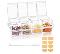 JINGIHE 4pc Seasoning Box, Spice Jars, Condiment Jars, Storage Container with Cover Spoon, Seasoning Storage, Kitchen Accessories, Bonus Waterproof Labels Brush for Kitchen Spice Salt Sugar