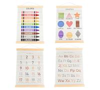 JINGIHE 4pcs Alphabet Numbers Geometry Wall Hanging Poster Decor, ABC 123 Educational Poster Hanger Frame Set, Learning Wall Art for Kids Room Nursery Classroom Home School Playroom(17×12in/44×31cm)