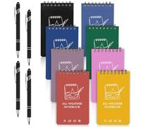JINGIHE 8 Pack Mini Waterproof Notebooks, 3 x 5 Inch Rite in The Rain Notebook with 4 Ballpoint Pens, 50 Sheets per A7 All-Weather Memo Note Pad Field Notes for Outdoor Home Office School (8 Colors)