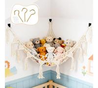 JINGIHE Teddy Storage, Teddy Hammock for Stuffed Animals, Boho Cute Plush, Hanging Organizer, Toy Storage Net for Soft Toys, Nursery, Preppy Room Decor, Baby Kids Bedroom, Playroom (White)