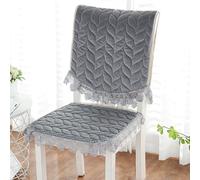 JINGJIAOPLSD Dining Chair Covers, Quilted Seat Pad Lace Ruffled Chair Cushion Grace Luxury Seat Protector with Ties, for Home, Restaurant, Banquet(Gray)