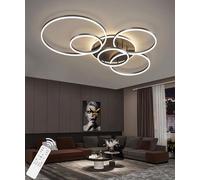JINGKER Dimmable Led Ceiling Light 108W Embedded Ceiling Light Simple Modern Bedroom Ceiling lamp with Remote Control, Acrylic 6 Ring Pendant for Living Room Study Room Dining Room (Black, L115CM)
