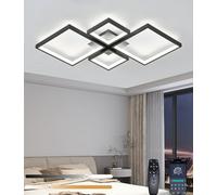 JINGKER LED Ceiling Light Square Modern Fecessed Ceiling lamp with Remote Control and dimmer 48W 3000K 6000K Warm White to Daylight White Ideal for Living Room Bedroom and Kitchen (Black, L73cm)