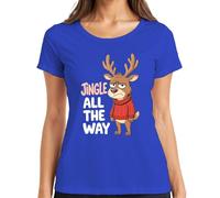 Jingle All The Way Grumpy Reindeer Christmas Cartoon Funny Ladies T-Shirt, blue, 3XL
