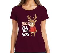 Jingle All The Way Grumpy Reindeer Christmas Cartoon Funny Ladies T-Shirt, burgundy, XL