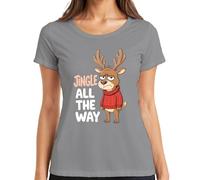 Jingle All The Way Grumpy Reindeer Christmas Cartoon Funny Ladies T-Shirt, gray, XL