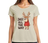 Jingle All The Way Grumpy Reindeer Christmas Cartoon Funny Ladies T-Shirt, natural, XL