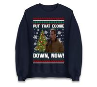 Jingle All The Way Put That Cookie Down Now Christmas Jumper, Arnold Xmas Sweatshirt Navy