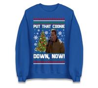 Jingle All The Way Put That Cookie Down Now Christmas Jumper, Fun Festive Arnold Xmas Sweatshirt Royal Blue
