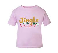 Jingle All The Way Style 2 Lights Short Sleeve Cotton Kids t Shirt, 2-3 Years, Pastel Pink