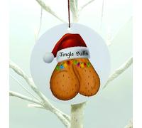 Jingle Balls Rude Joke Christmas Tree Decoration - Funny Naughty Santa Christmas Tree Flat Bauble Ornament - Cheeky Trimming