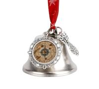 Jingle Bell Christmas Ornaments Silver Dual-Pendant Sleigh Bells with Red Ribbon Compass and Old World Map Craft Bell for Xmas Tree Wreath Mantel Festival Holiday Party DIY Home Decorations