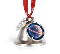 Jingle Bell Christmas Ornaments Silver Dual-Pendant Sleigh Bells with Red Ribbon Mysterious Planet Craft Bell for Xmas Tree Wreath Mantel Festival Holiday Party DIY Home Decorations