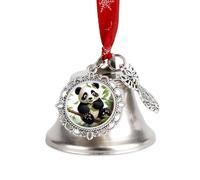 Jingle Bell Christmas Ornaments Silver Dual-Pendant Sleigh Bells with Red Ribbon Panda on The Tree Branch Craft Bell for Xmas Tree Wreath Mantel Festival Holiday Party DIY Home Decorations