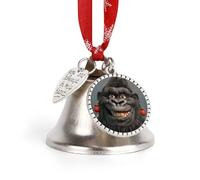 Jingle Bell Christmas Ornaments Silver Dual-Pendant Sleigh Bells with Red Ribbon Smiling Gorilla Craft Bell for Xmas Tree Wreath Mantel Festival Holiday Party DIY Home Decorations