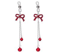 Jingle Bell Dangle Nipple Rings Fake Nipple Jewelry Non Piercing Red Green Ball Bead Nipple Tassels Women Christmas Party Gifts (Bowknot)